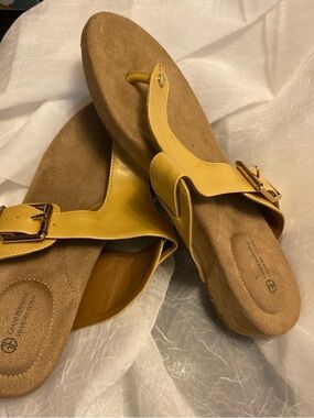 Gianni Bini Yellow Buckle Toe-Post Sandals